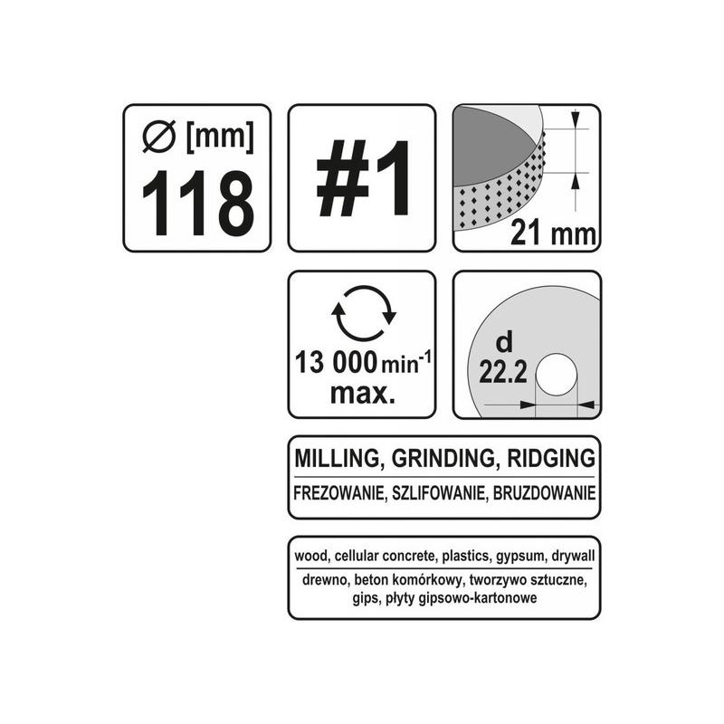 YATO Ráspolykorong durva #1 118 x 21 mm (YT-59177)