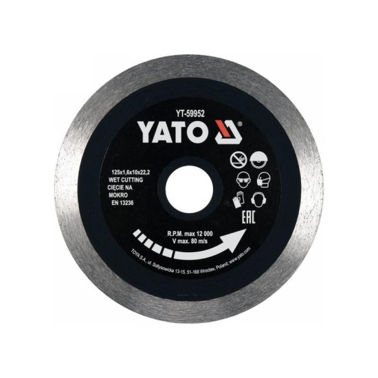 YATO Gyémánt vágókorong 125 x 1,6 x 10 x 22,2 mm folytonos (YT-59952)