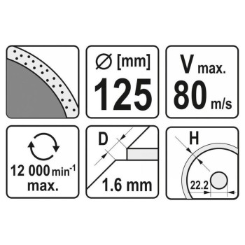 YATO Gyémánt vágókorong 125 x 1,6 x 10 x 22,2 mm folytonos (YT-59952)