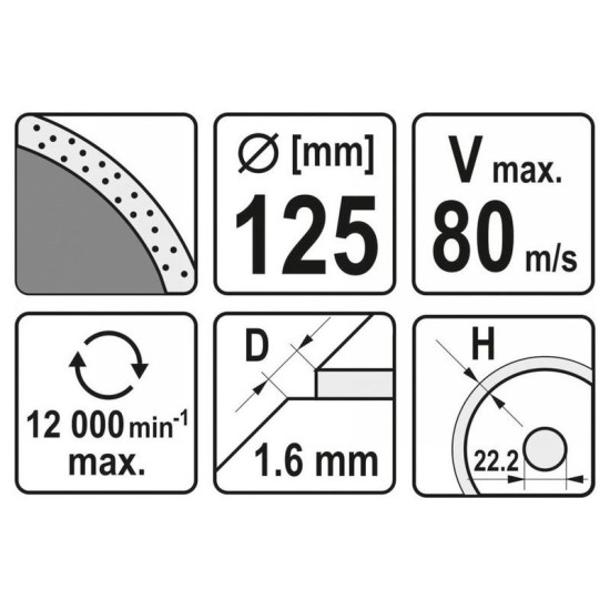 YATO Gyémánt vágókorong 125 x 1,6 x 10 x 22,2 mm folytonos (YT-59952)