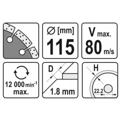 YATO Gyémánt vágókorong 115 x 1,8 x 10 x 22,2 mm szegmentált (YT-59961) YATO Gyémánt vágókorong 115 x 1,8 x 10 x 22,2 mm szegmentált (YT-59961)