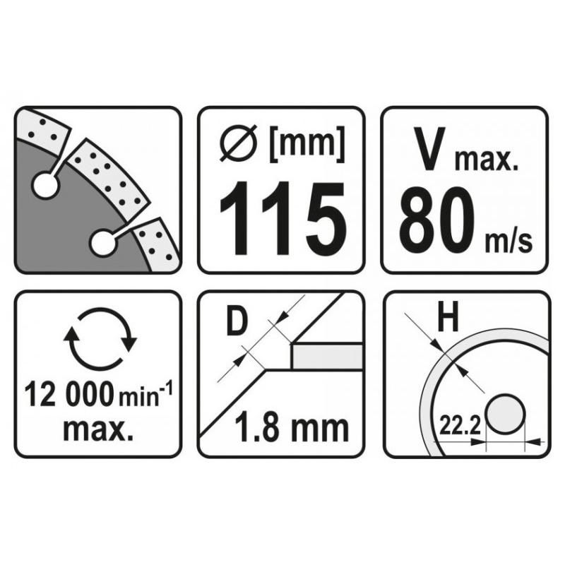 YATO Gyémánt vágókorong 115 x 1,8 x 10 x 22,2 mm szegmentált (YT-59961)