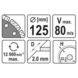 YATO Gyémánt vágókorong 125 x 2,0 x 10 x 22,2 mm szegmentált (YT-59962) YATO Gyémánt vágókorong 125 x 2,0 x 10 x 22,2 mm szegmentált (YT-59962)