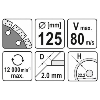 YATO Gyémánt vágókorong 125 x 2,0 x 10 x 22,2 mm szegmentált (YT-59962)