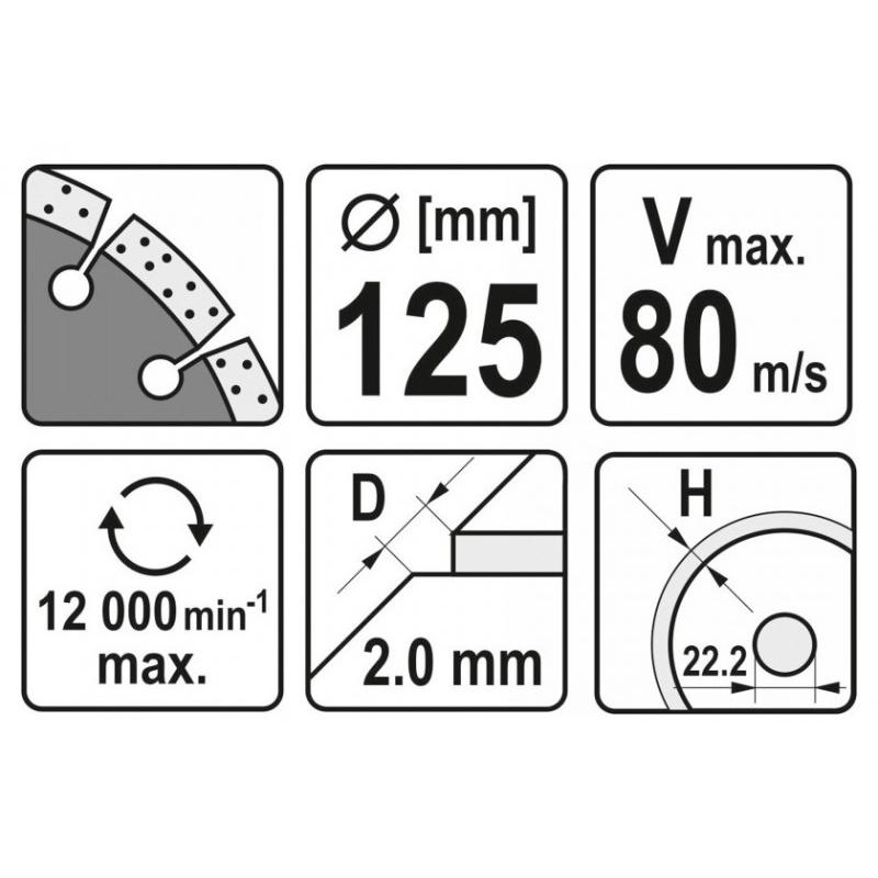 YATO Gyémánt vágókorong 125 x 2,0 x 10 x 22,2 mm szegmentált (YT-59962) YATO Gyémánt vágókorong 125 x 2,0 x 10 x 22,2 mm szegmentált (YT-59962)