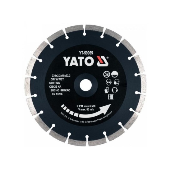 YATO Gyémánt vágókorong 230 x 2,2 x 10 x 22,2 mm szegmentált (YT-59965)