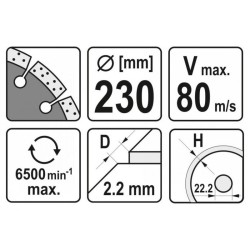 YATO Gyémánt vágókorong 230 x 2,2 x 10 x 22,2 mm szegmentált (YT-59965) YATO Gyémánt vágókorong 230 x 2,2 x 10 x 22,2 mm szegmentált (YT-59965)