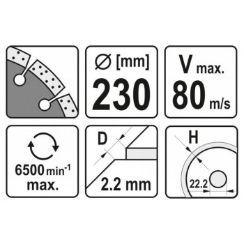 YATO Gyémánt vágókorong 230 x 2,2 x 10 x 22,2 mm szegmentált (YT-59965)