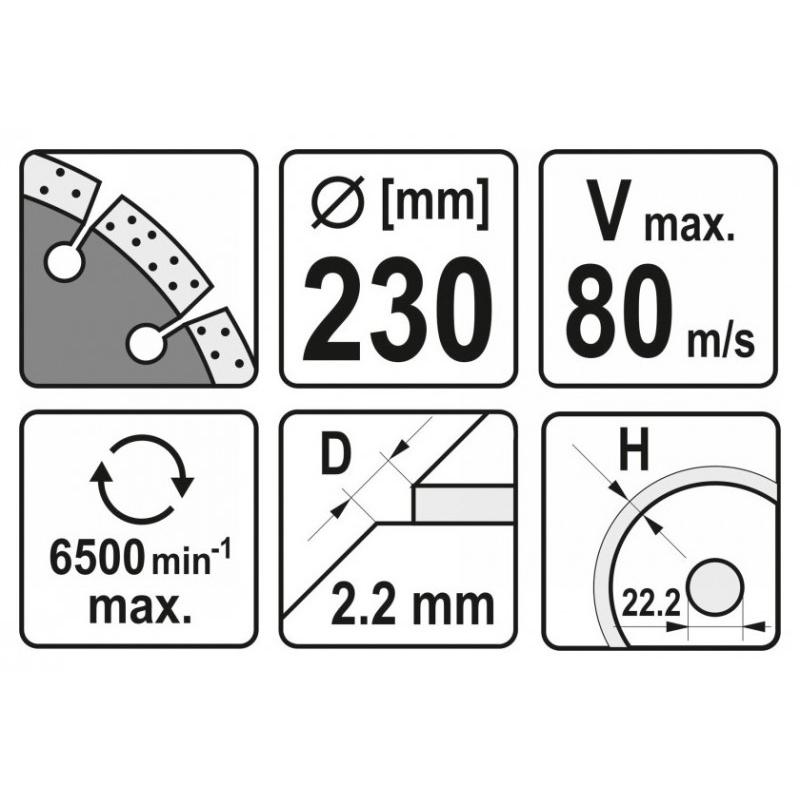 YATO Gyémánt vágókorong 230 x 2,2 x 10 x 22,2 mm szegmentált (YT-59965)