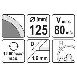 YATO Gyémánt vágókorong 125 x 1,6 x 10 x 22,2 mm folytonos (YT-59972)