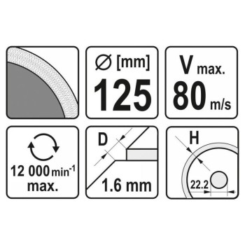 YATO Gyémánt vágókorong 125 x 1,6 x 10 x 22,2 mm folytonos (YT-59972)