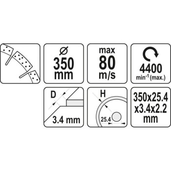 YATO Gyémánt vágókorong 350 x 3,4 x 10,0 x 25,4 mm szegmentált (YT-60003) YATO Gyémánt vágókorong 350 x 3,4 x 10,0 x 25,4 mm szegmentált (YT-60003)