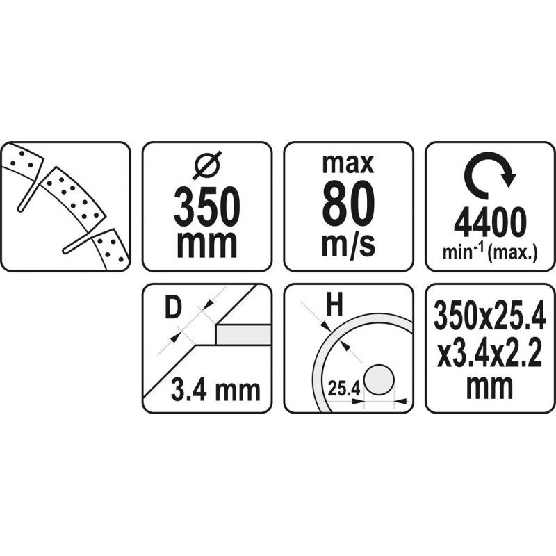 YATO Gyémánt vágókorong 350 x 3,4 x 10,0 x 25,4 mm szegmentált (YT-60003)