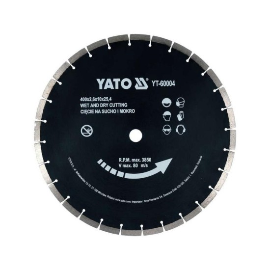 YATO Gyémánt vágókorong 400 x 3,6 x 10,0 x 25,4 mm szegmentált (YT-60004)