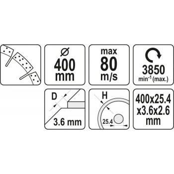 YATO Gyémánt vágókorong 400 x 3,6 x 10,0 x 25,4 mm szegmentált (YT-60004)