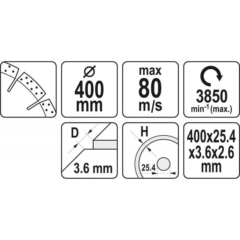 YATO Gyémánt vágókorong 400 x 3,6 x 10,0 x 25,4 mm szegmentált (YT-60004)