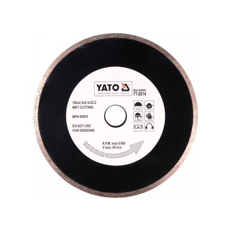 YATO Gyémánt vágókorong 180 x 2,5 x 5,3 x 22,2 mm folytonos (YT-6014)