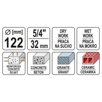 YATO Gyémánt fúrókorona 122 mm (YT-60377) YATO Gyémánt fúrókorona 122 mm (YT-60377)