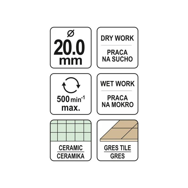 YATO Gyémánt körkivágó 20 mm vizes/száraz (YT-60428) YATO Gyémánt körkivágó 20 mm vizes/száraz (YT-60428)