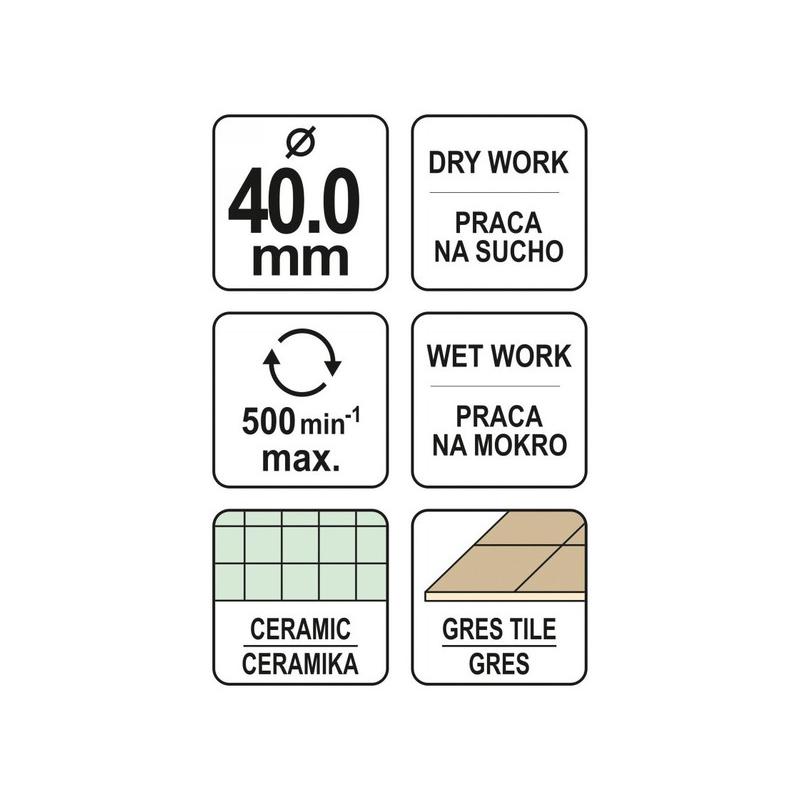 YATO Gyémánt körkivágó 40 mm vizes/száraz (YT-60431) YATO Gyémánt körkivágó 40 mm vizes/száraz (YT-60431)