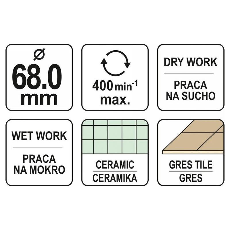 YATO Gyémánt körkivágó 68 mm vizes/száraz (YT-60433) YATO Gyémánt körkivágó 68 mm vizes/száraz (YT-60433)