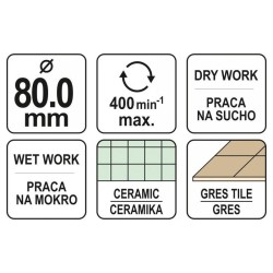 YATO Gyémánt körkivágó 80 mm vizes/száraz (YT-60434) YATO Gyémánt körkivágó 80 mm vizes/száraz (YT-60434)
