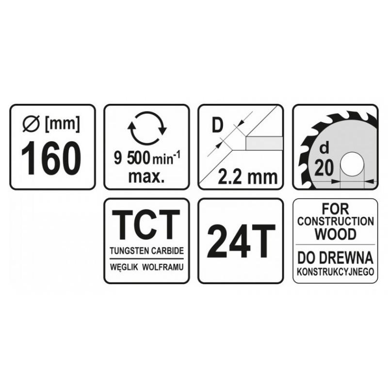 YATO Fűrésztárcsa fához 160 x 20 x 1,5 mm / 24T (YT-60480)