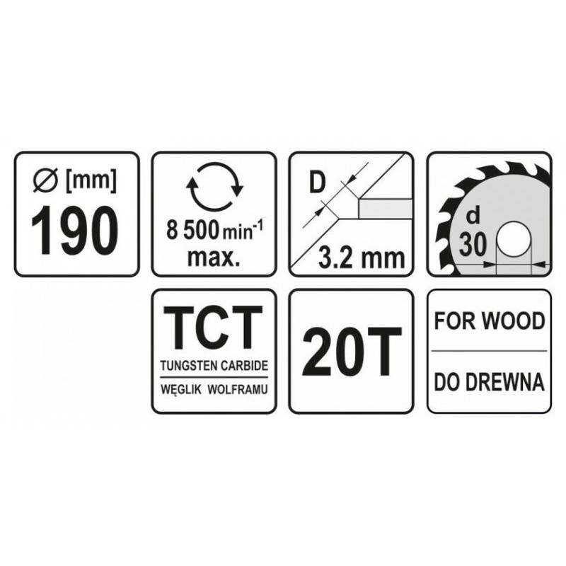 YATO Fűrésztárcsa fához 190 x 30 x 2,2 mm / 20T (YT-60488)