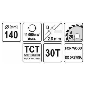 YATO Fűrésztárcsa fához 140 x 20 x 2,0 mm / 30T (YT-60522)
