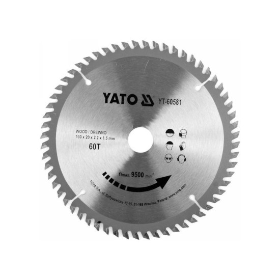 YATO Fűrésztárcsa fához 160 x 20 x 1,5 mm / 60T (YT-60581)