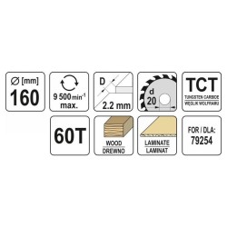YATO Fűrésztárcsa fához 160 x 20 x 1,5 mm / 60T (YT-60581) YATO Fűrésztárcsa fához 160 x 20 x 1,5 mm / 60T (YT-60581)