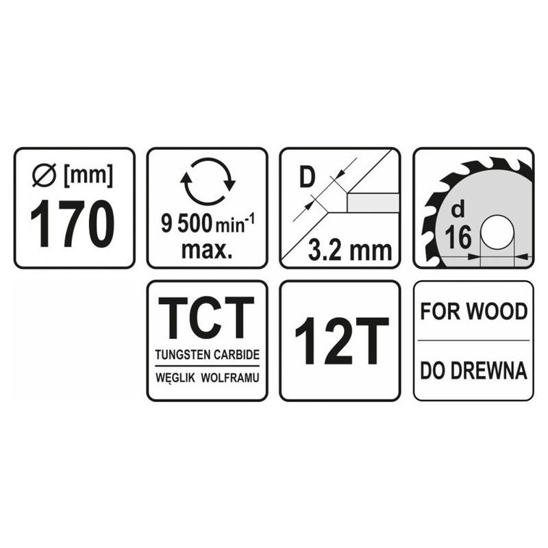YATO Fűrésztárcsa fához 170 x 16 x 2,2 mm / 12T (YT-60582)