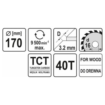 YATO Fűrésztárcsa fához 170 x 16 x 2,2 mm / 40T (YT-60583)