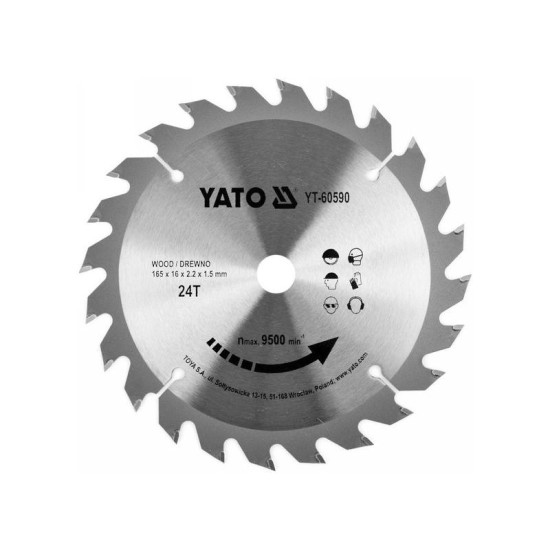 YATO Fűrésztárcsa fához 165 x 16 x 1,5 mm / 24T (YT-60590)