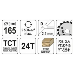 YATO Fűrésztárcsa fához 165 x 16 x 1,5 mm / 24T (YT-60590) YATO Fűrésztárcsa fához 165 x 16 x 1,5 mm / 24T (YT-60590)