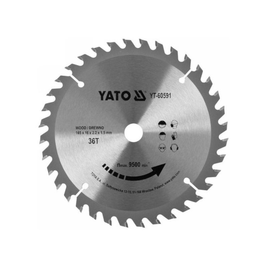 YATO Fűrésztárcsa fához 165 x 16 x 1,5 mm / 36T (YT-60591)