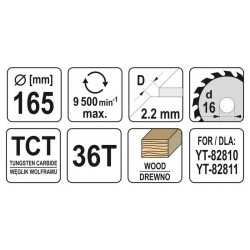 YATO Fűrésztárcsa fához 165 x 16 x 1,5 mm / 36T (YT-60591) YATO Fűrésztárcsa fához 165 x 16 x 1,5 mm / 36T (YT-60591)