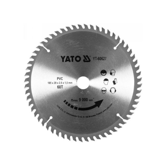 YATO Fűrésztárcsa PVC-hez 185 x 20 x 1,5 mm / 60T (YT-60627)