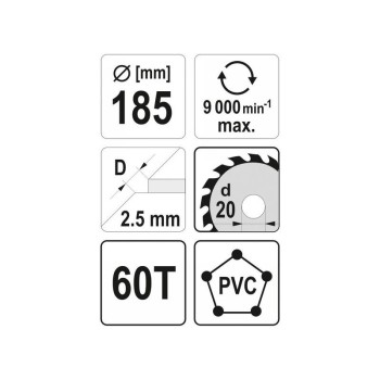YATO Fűrésztárcsa PVC-hez 185 x 20 x 1,5 mm / 60T (YT-60627) YATO Fűrésztárcsa PVC-hez 185 x 20 x 1,5 mm / 60T (YT-60627)