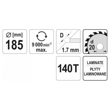 YATO Fűrésztárcsa laminált padlóhoz 185 x 20 x 1,4 mm / 140T (YT-60631)