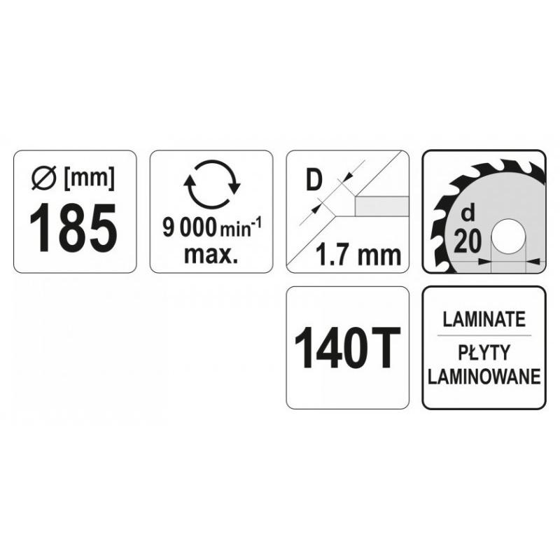 YATO Fűrésztárcsa laminált padlóhoz 185 x 20 x 1,4 mm / 140T (YT-60631)