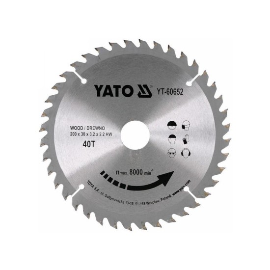 YATO Fűrésztárcsa fához 200 x 30 x 2,2 mm / 40T (YT-60652)