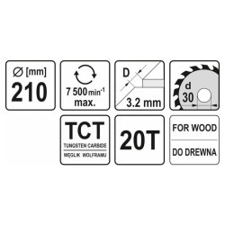 YATO Fűrésztárcsa fához 210 x 30 x 2,2 mm / 20T (YT-60665) YATO Fűrésztárcsa fához 210 x 30 x 2,2 mm / 20T (YT-60665)