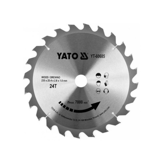 YATO Fűrésztárcsa fához 235 x 25,4 x 1,8 mm / 24T (YT-60685)