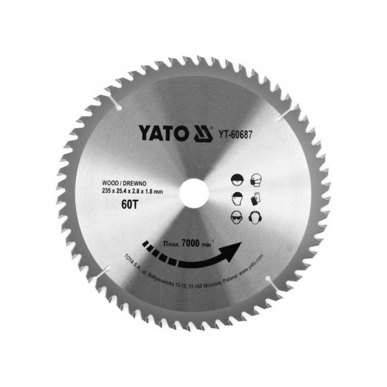 YATO Fűrésztárcsa fához 235 x 25,4 x 1,8 mm / 60T (YT-60687)