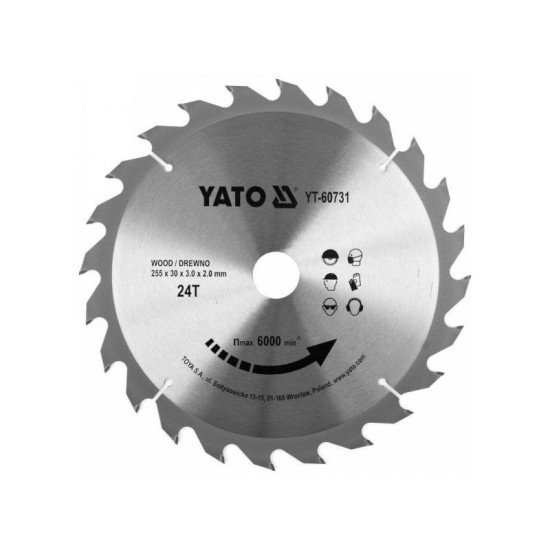 YATO Fűrésztárcsa fához 255 x 30 x 2,0 mm / 24T (YT-60731)