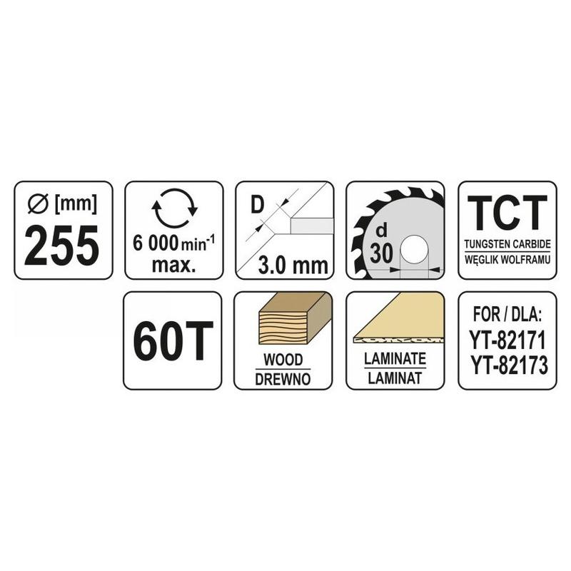 YATO Fűrésztárcsa fához 255 x 30 x 2,0 mm / 60T (YT-60733) YATO Fűrésztárcsa fához 255 x 30 x 2,0 mm / 60T (YT-60733)