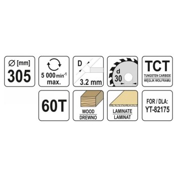 YATO Fűrésztárcsa fához 305 x 30 x 2,0 mm / 60T (YT-60784) YATO Fűrésztárcsa fához 305 x 30 x 2,0 mm / 60T (YT-60784)