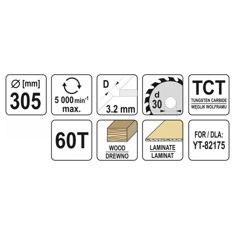 YATO Fűrésztárcsa fához 305 x 30 x 2,0 mm / 60T (YT-60784)