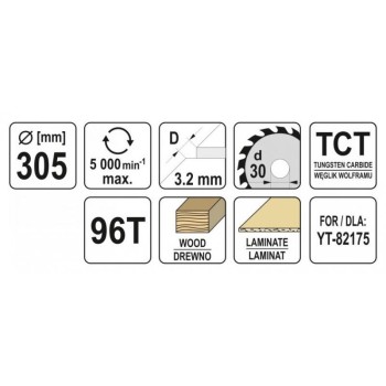 YATO Fűrésztárcsa fához 305 x 30 x 2,2 mm / 96T (YT-60785) YATO Fűrésztárcsa fához 305 x 30 x 2,2 mm / 96T (YT-60785)